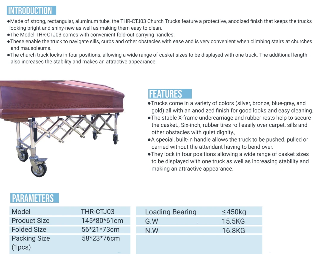 450kg Load Capactity Funeral Products Church Truck Coffin Transport Trolley (THR-CTF04)