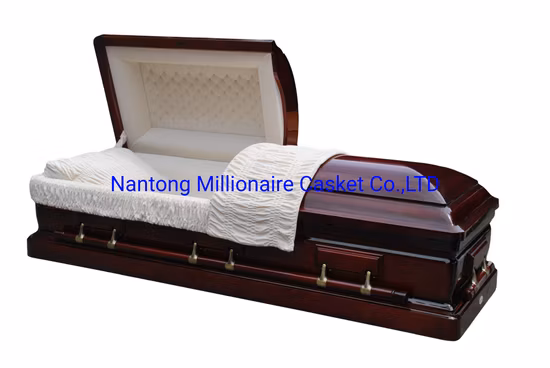 High End Mahogany Wood Casket with Carvings on Top